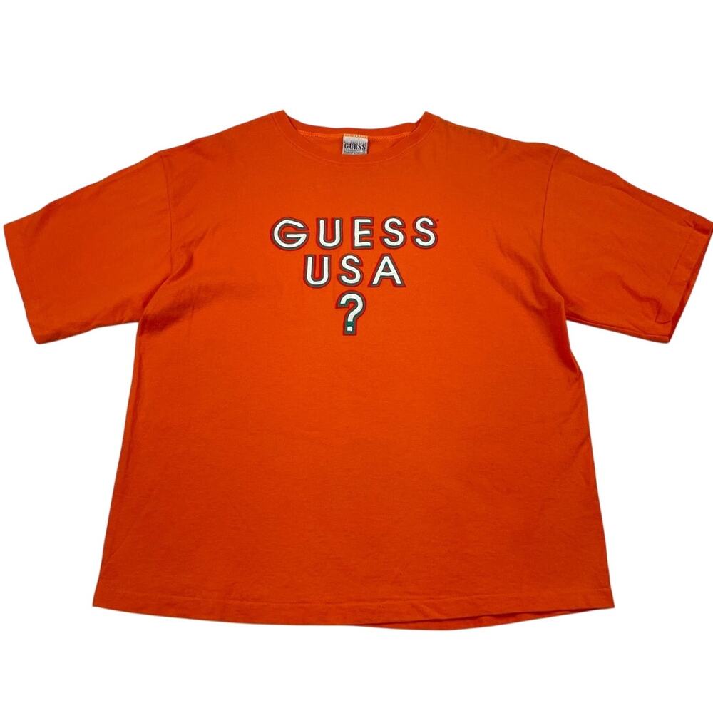 Vintage Guess USA ? Bright Orange High End 90s Single Stich Shirt Size Medium